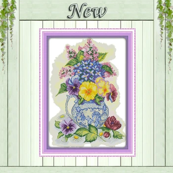 

Beautiful flower Three color vase Painting Counted Print on fabric DMC 14CT 11CT DIY Cross Stitch Needlework Kit Embroidery Sets
