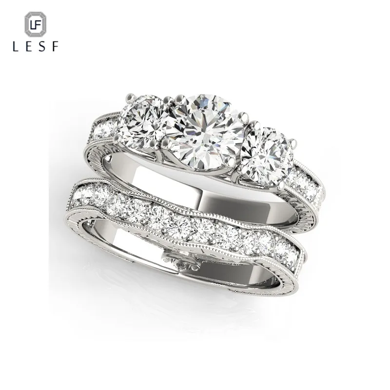 

LESF 925 Silver Shining Rings Set Cubic Zirconia Three Stones Three colors Rings For Women Fashion Birthday Gift for Girls