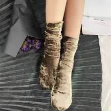 1 пара, модные повседневные Бархатные носки для женщин и девочек мягкие винтажные Роскошные блестящие трикотажные зимние теплые короткие носки в стиле ретро хипстер