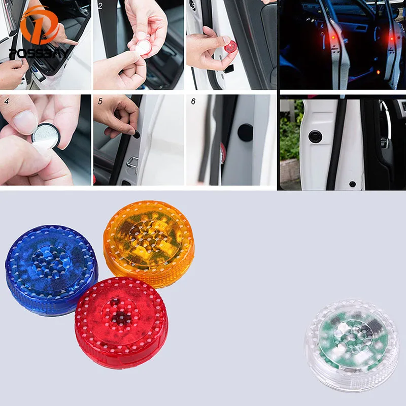 

POSSBAY Car Door Open Flashing LED Warning Light Strobe Light 3/5LED Red/Blue/Orange/RGB Battery Power for Ford VW Toyota BMW