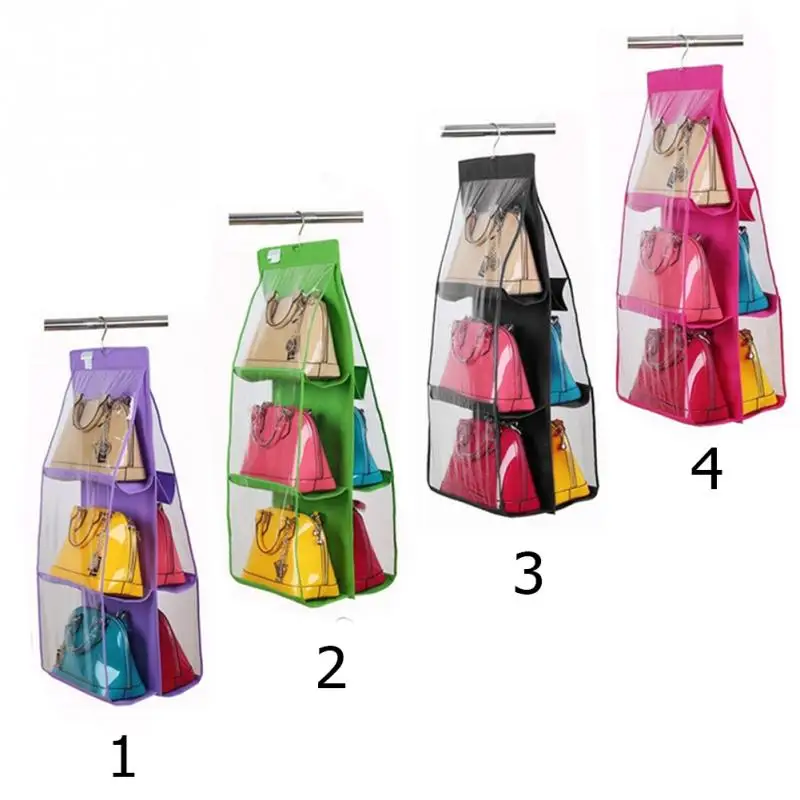

1Pcs Storage Organizer Closet Rack Hangers with 6 Pockets for Hanging Storage Bag Purse Handbag Tote Bag 4 Colors