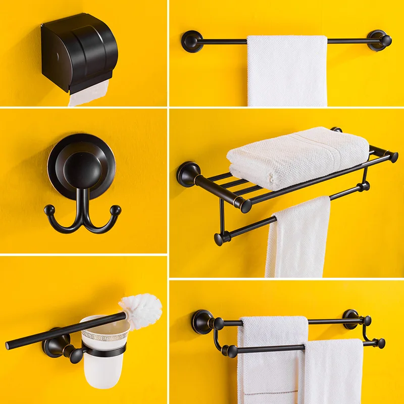 Black Stainless Steel Bath Hardware Hanger Set Package Towel Rack Bar