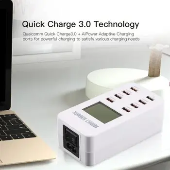 

8-Port USB Power Adapter Fast Charger Desktop Phone Charging with LCD Display USB Charger US Plug/ EU Plug/UK Plug/AU Plug
