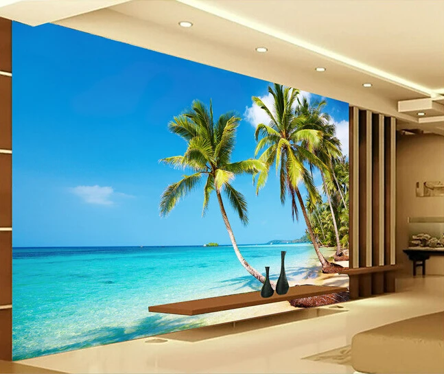 Kustom foto wallpaper, sinar matahari pantai palm scenic ...