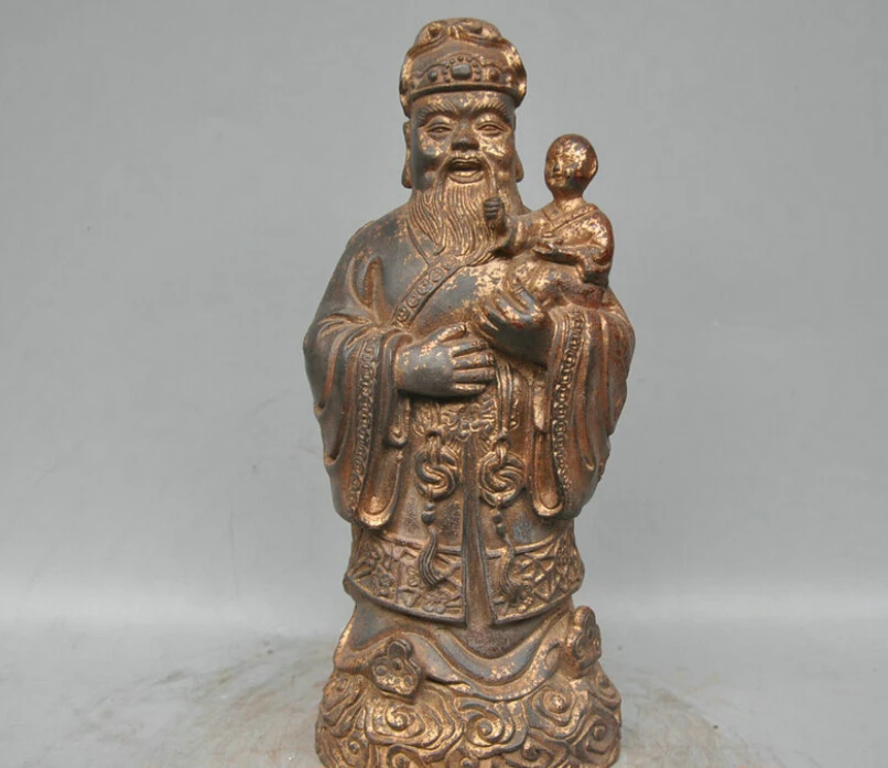 

10" China Mythical figure Fu Lu Shou Bronze Copper Statue decoration bronze factory outlets