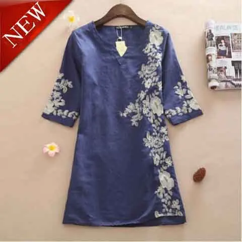 

New arrival summer dress style linen women's embroidery vestido womens loose plus size XXXL female fluid dresses vestidos
