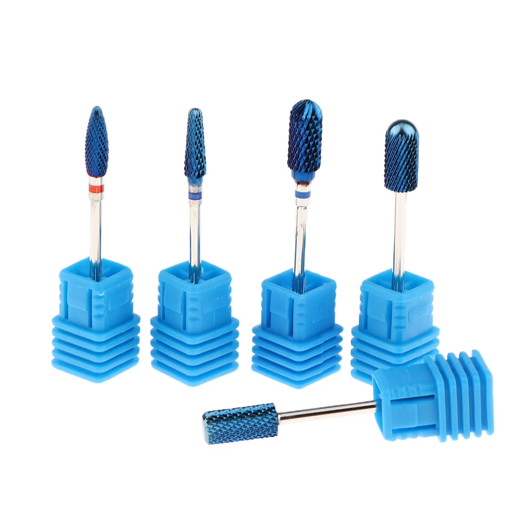 5Pcs/set Carbide Nail Drill Bits Grinding Polishing Heads for Electric Files Manicure Pedicure Tools w/ Storage Case