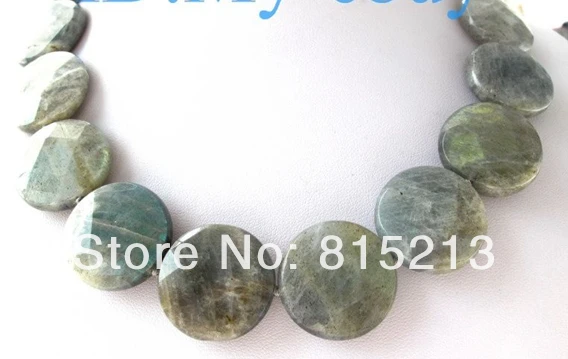 

ddh001244 25mm Faceted Oblate Gray Labradorite Necklace 18" 28% Discount