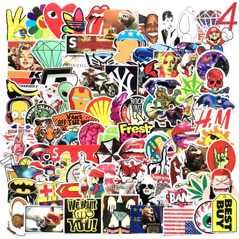 100 pcs Mixed Cartoon Toy Stickers Car Styling Bike Motorcycle Phone Laptop Travel Luggage Cool Funny Sticker Bomb JDM Decals
