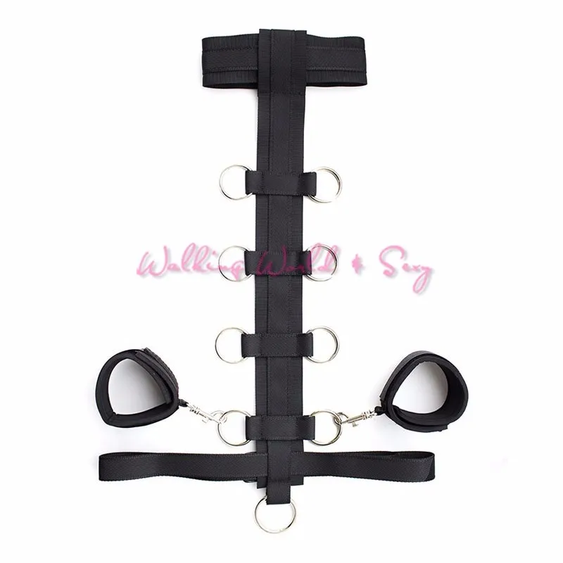 Nylon Neck Collar To Hand Restraints Wrist Cuffs Fetish Slave Harness Collar Bondage Adult Game Sex Toys For Women Men Couple (2)