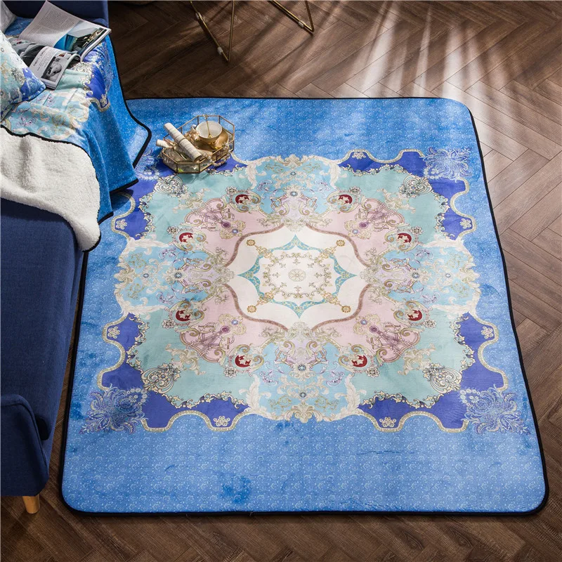 

European palace style living room carpet HD printing Crystal velvet mat Non-slip crawling mat customize 150x200cm Bedroom rug