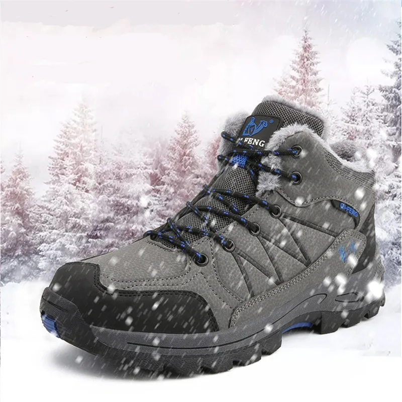 

CROCODILE Large Size Autumn Winter Warm Hiking Shoes Women High Top Trekking Shoes Waterproof Genuine Leather Outdoor Sport Men