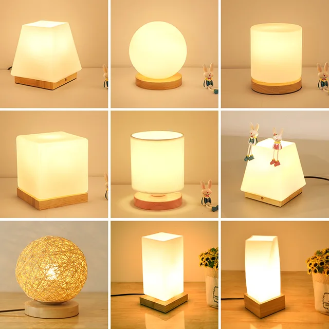 Japanese Style Wooden Glass Table Lamp Modern Simplicity Living Room Bedroom Decoration Lighting