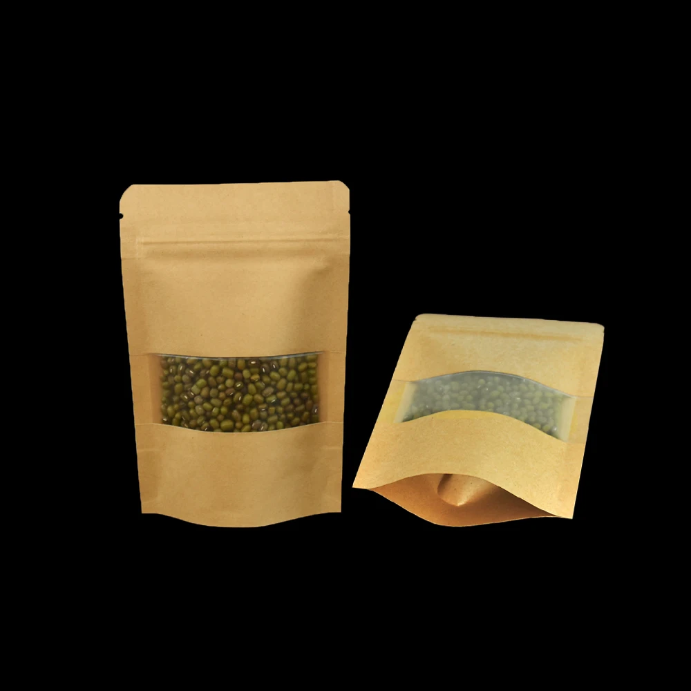 

50pcs/lot 10*15cm Brown Heat Sealable Stand Up Kraft Paper Package Bags with Matte Clear Window Reusable Zip Lock Packing Pouch