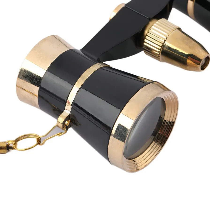 3x25 Glasses Coated Binocular Telescope Theater/Opera glass /lady glass with Gold Trim with Necklace Chain