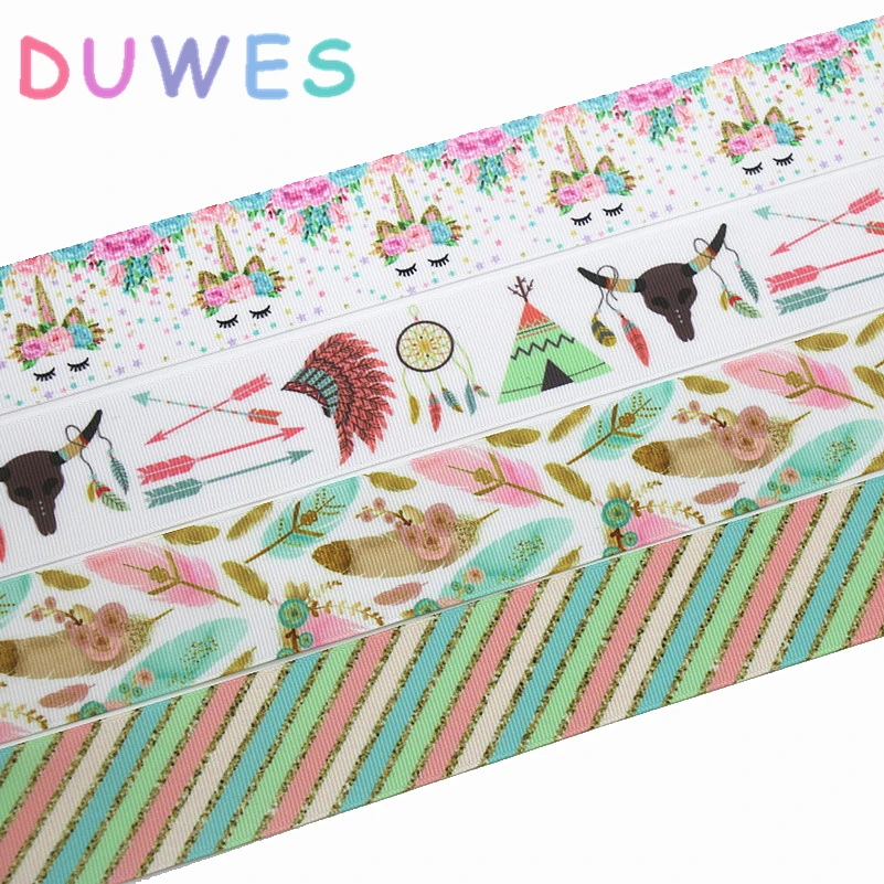DUWES 1 5 '❐ ярдов этнический единорог лошадь Печать grosgrain ленточный аксессуар