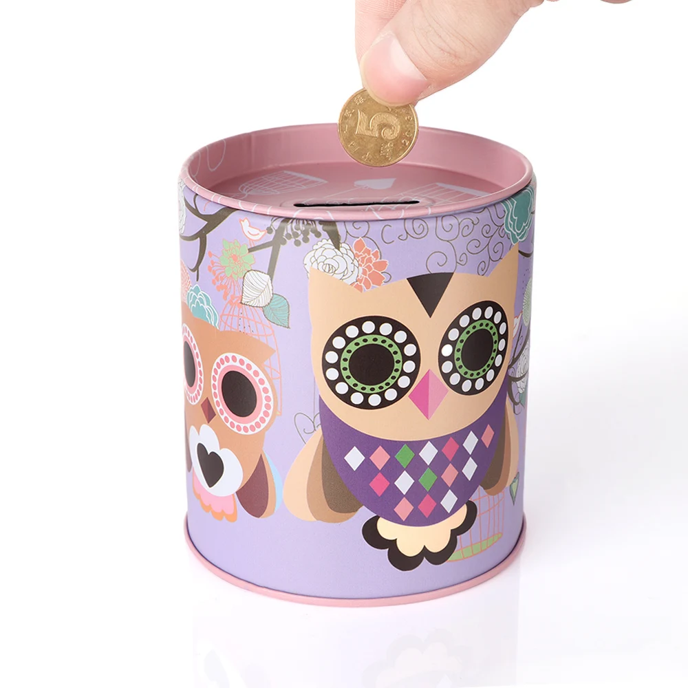 

1PC Creative Printed Pattern Coin Container Storage Cartoon Owl Saving Jar Brush Pot Money Box Storage