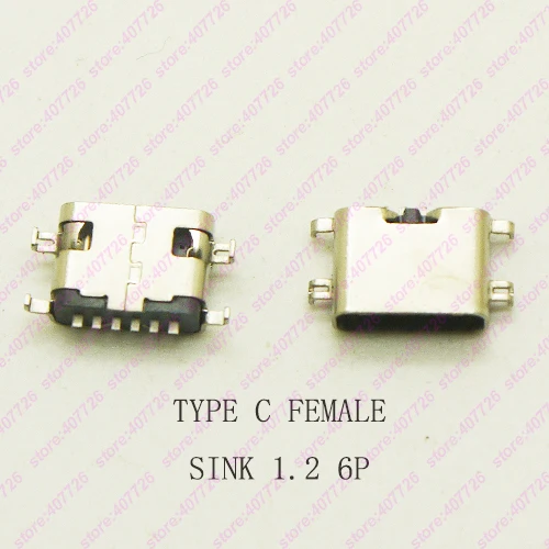 

10PCS High Speed Data Transfer Type-C Connector 6PIN Sink 1.2 Female Jack Socket Terminal Phone Notebook Laptop Tail Charging