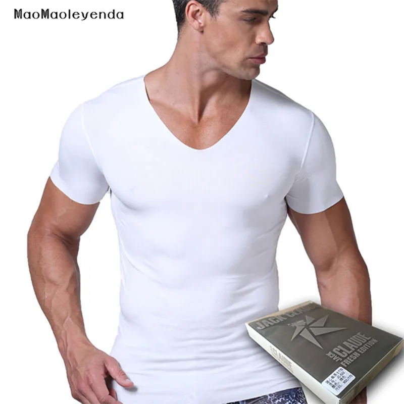 maomaoleyenda pánská trička s krátkým rukávem V krku muž divoký bílý jednobarevný pánský spodní triko svetrové košile Top pánské trička