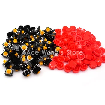 

Free shipping,100PCS Tactile Push Button Switch Momentary 12*12*7.3MM Micro switch button + (100pcs Red Tact Cap)