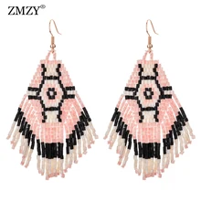 ZMZY – boucles d'oreilles suspendues pour femmes, style Boho, bijoux à pampilles, perles de rocaille, faites à la main