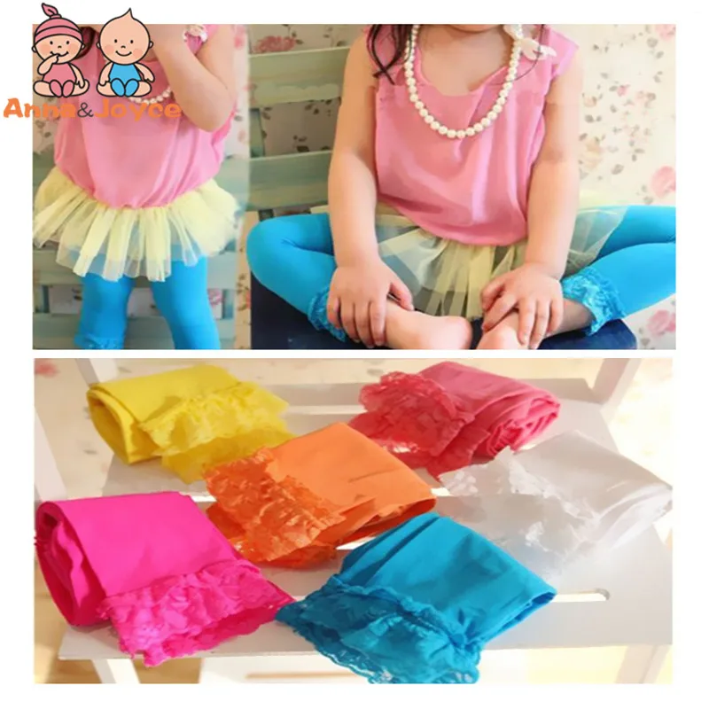 

10pc/lot Summer, New Candy Color Lace Hook Lace Children Pantyhose At Five To Seven Points Leggings Girls