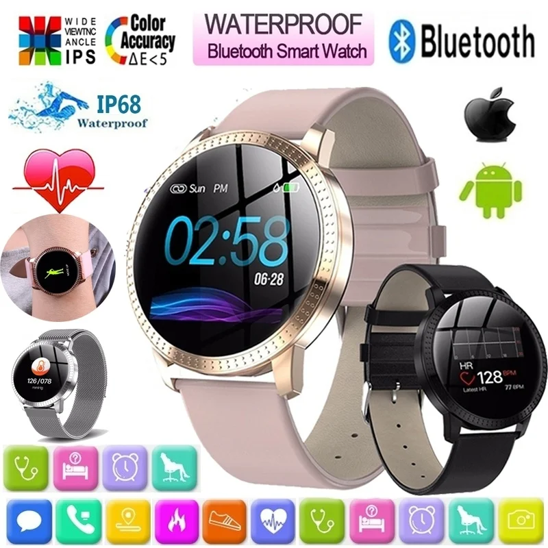 Deal Smart Watch Waterproof IP67 1.22 Inch Blood Pressure Monitoring Metal Starp Multi Sport Modes for iOS Android Phone