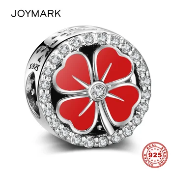 

5pcs/lot Zircon Pave Enamel Lucky Four-leaf Clover 925 Sterling Silver Charm Beads For European Bracelet Necklace DSP011