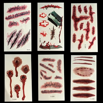 

10 Sheets Halloween Zombie Scary Tattoos Fake Scab Blood Wound Scar Sticker Makeup Props Tool Artificial Body New