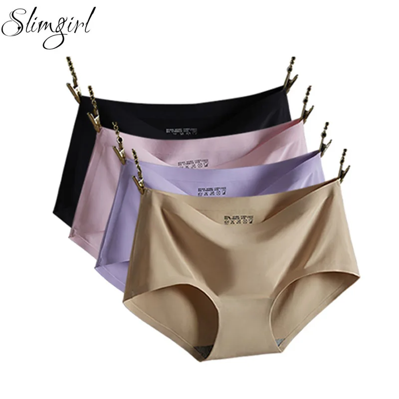 

3 pcs/bag Women's Sexy Panties Strong Elastic Mid-waist Ice Silk Cool Seamless Briefs Female Big Size Intimates S M L XL XXL