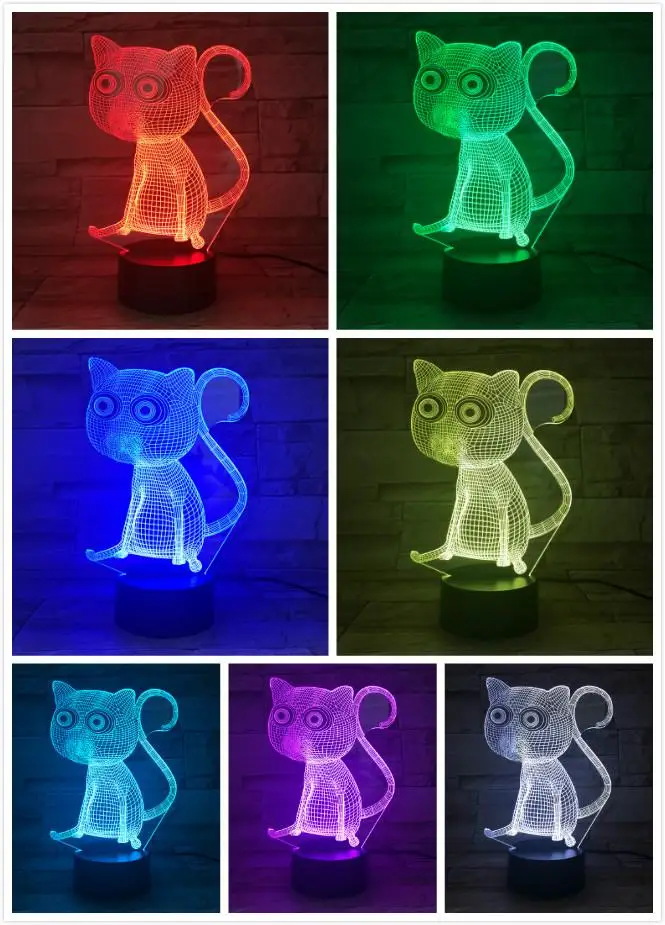 Милое животное кошка светодиодный ночник 3D иллюзия 7 цветов Изменение декоративная лампа Детский комплект дропшиппинг настольная лампа Кот Ромм Декор - Испускаемый цвет: 8