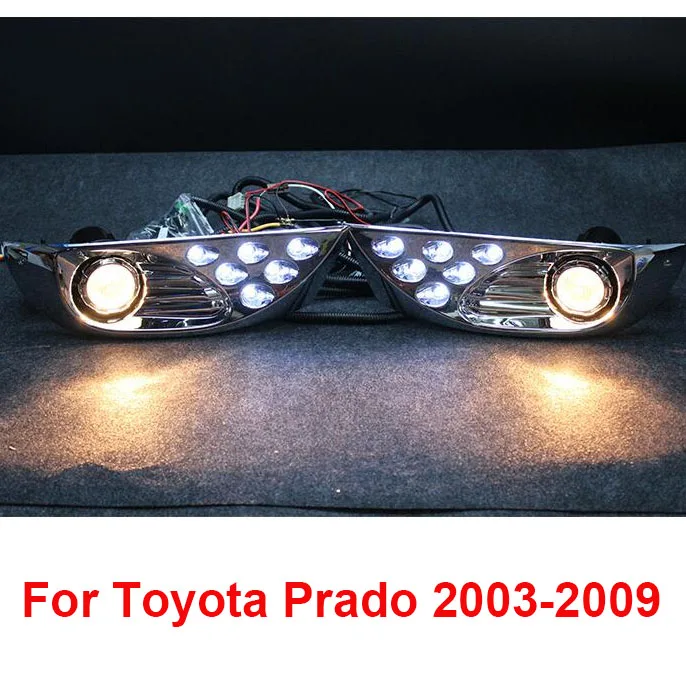 Chrome LED Front Fog Lamps Lights For Toyota Land Cruiser Prado FJ 120 Accessories 2003-2009