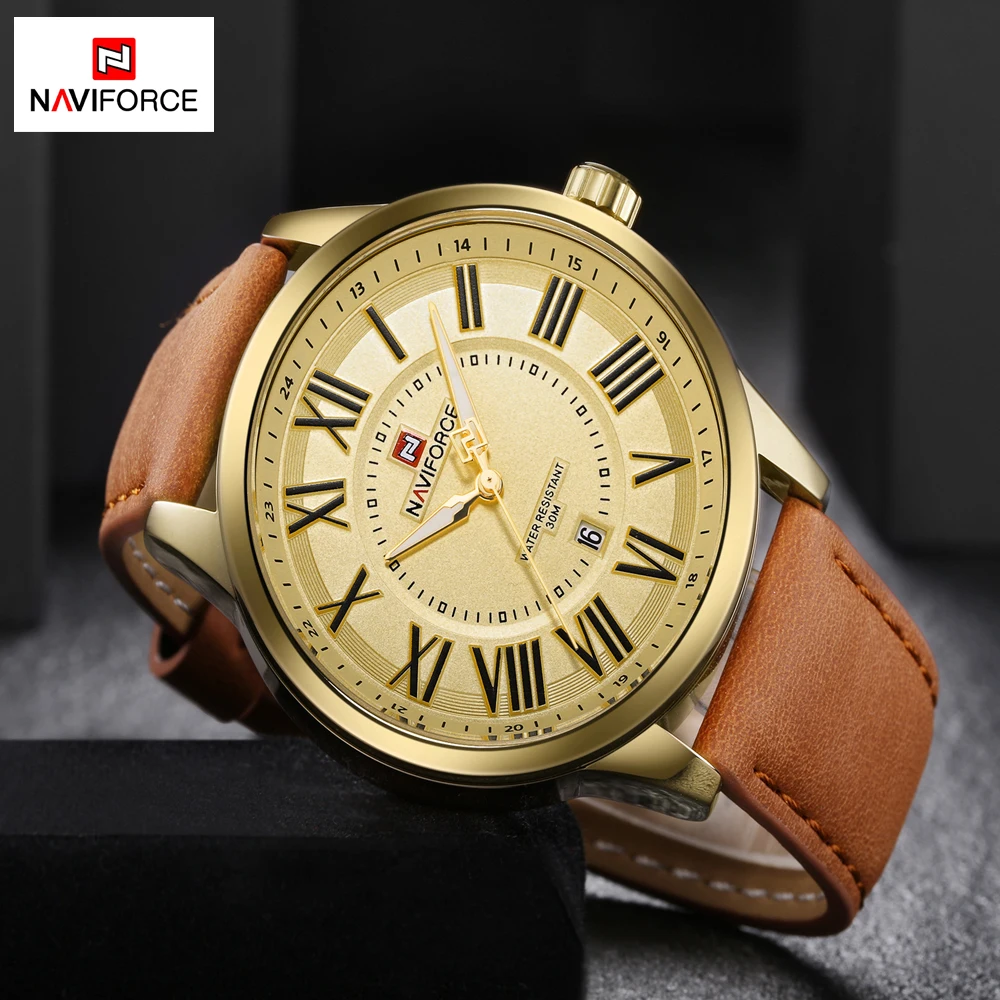 Mens Watches Top Brand Luxury NAVIFORCE Leather Quartz Watch Men Sport