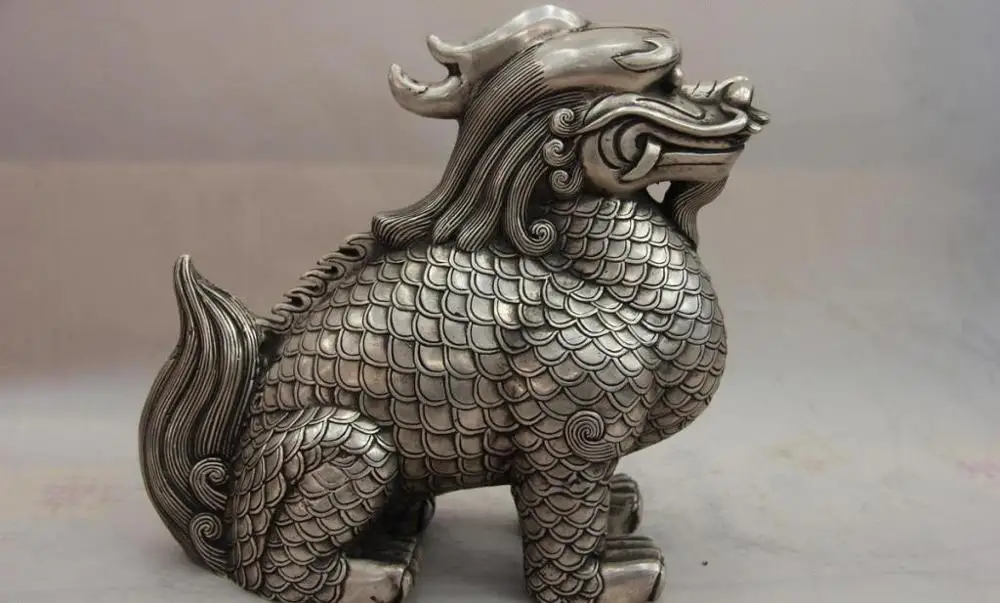 超格安 中国白銅シルバー動物ドラゴン麒麟ユニコーン Foo の犬ライオン像 特価イラスト Tastavin Fr