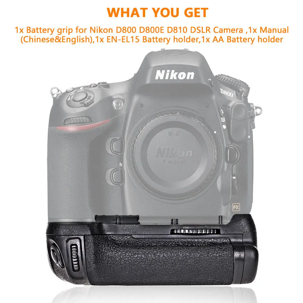 Jintu vertial power battery grip 1x recharge EN-EL15 battery for nikon d810  d800 d800e dslr camera as MB-D12