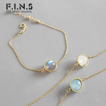 F. I. N. S золотой цвет цепи 925 пробы серебряные ювелирные изделия Простой Белый Синий Серый натуральный лунный камень шар браслеты с подвесками для женщин