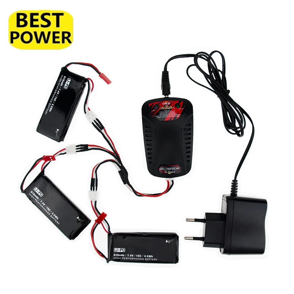 

2 3 4pcs Hubsan X4 RC 7.4V 610mAh lipo battery 15C 4.5Wh batteries and 7.4v charger For Hubsan H502S H502E Quadcopter drone Part
