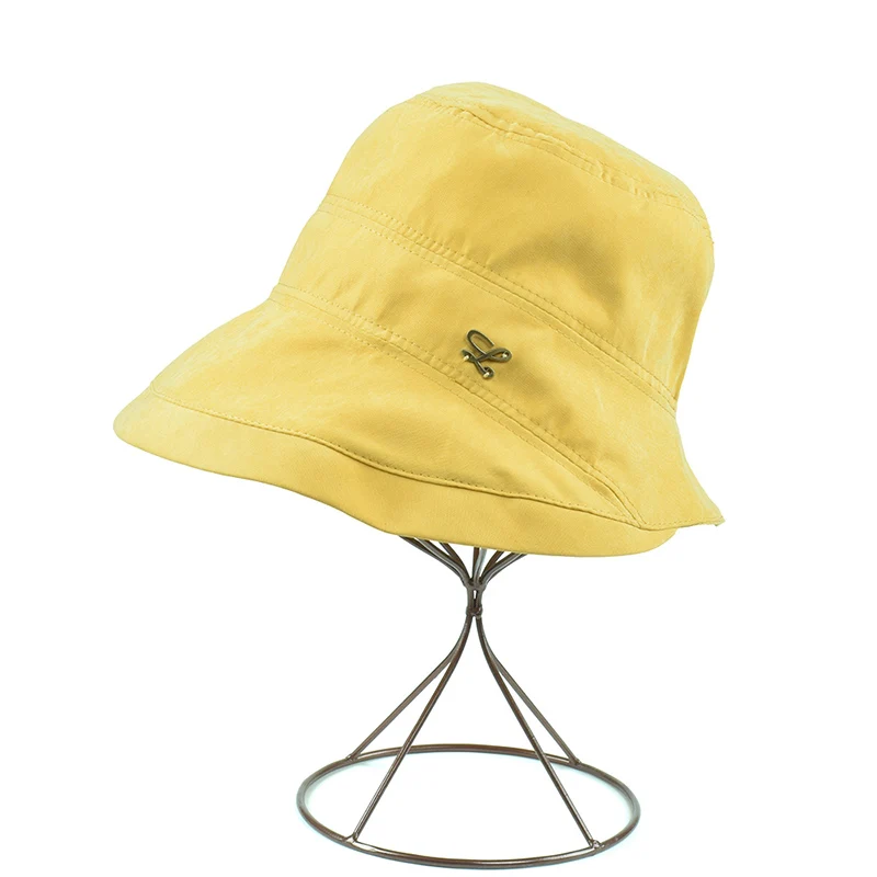 Женская шляпа от солнца, дизайнерская Летняя Пляжная хлопковая шляпа с цветком, шляпа для рыбаков, Солнцезащитная шляпа для рыбалки, шапка для девочки - Цвет: Цвет: желтый