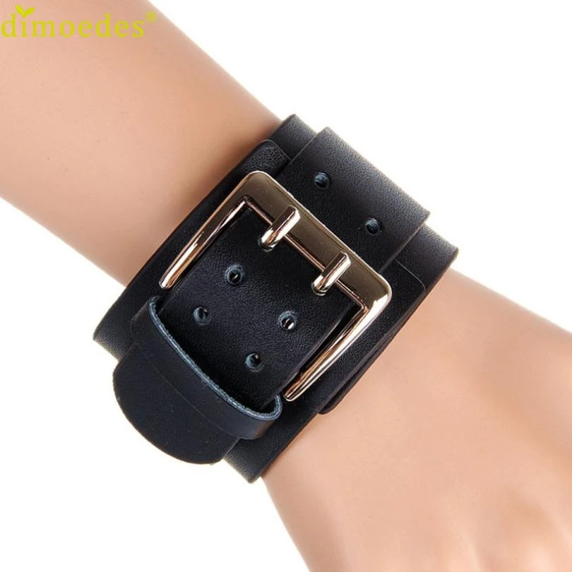 

Gussy Life Belong You wholesale Retro Wide Leather Bracelets Punk Exaggerated Big Double Buckle Bracelet Jan19