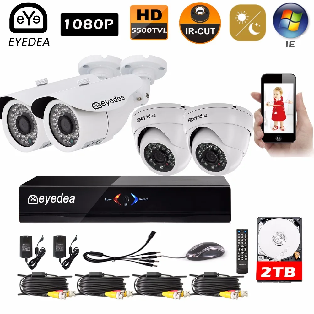 

Eyedea DVR 8CH Remote View Video Recorder 2.0MP Bullet Dome Waterproof Night Vision Surveillance CCTV Security Camera System 2TB