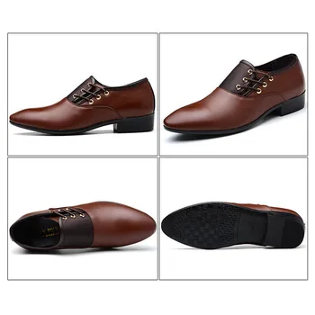 

Business Men PU Leather Shoes Formal Casual Flat Pointed Toe Lace-Up Shoes New