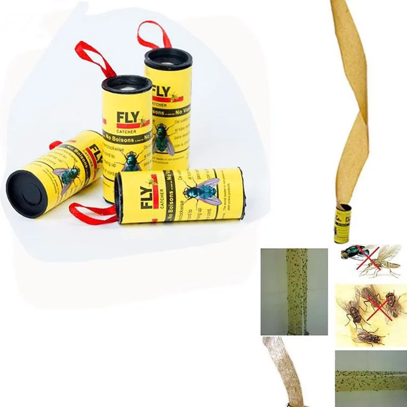 4-Rolls-pack-Insect-Bug-Fly-Glue-Paper-Fly-Killer-Flies-Catcher-Ribbon-Strip-Flies-Sticky(4)