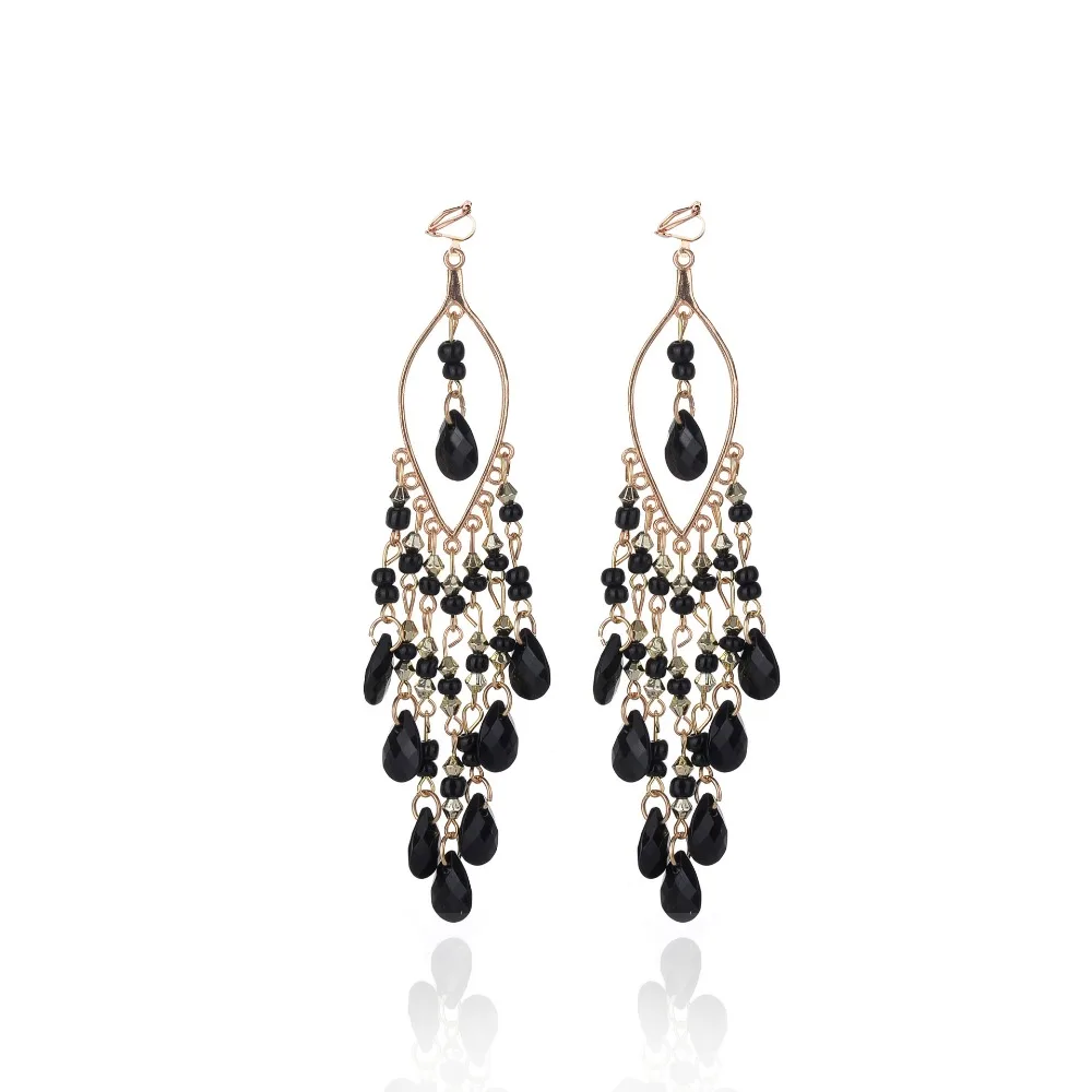 Ethnic Bohemia Beads Clip On Earrings Fashion Hanging no pierced Earrings Tassel Resin Vintage Ethnic Jewelry Gift For Women ear clip earrings clip earrings ear clip