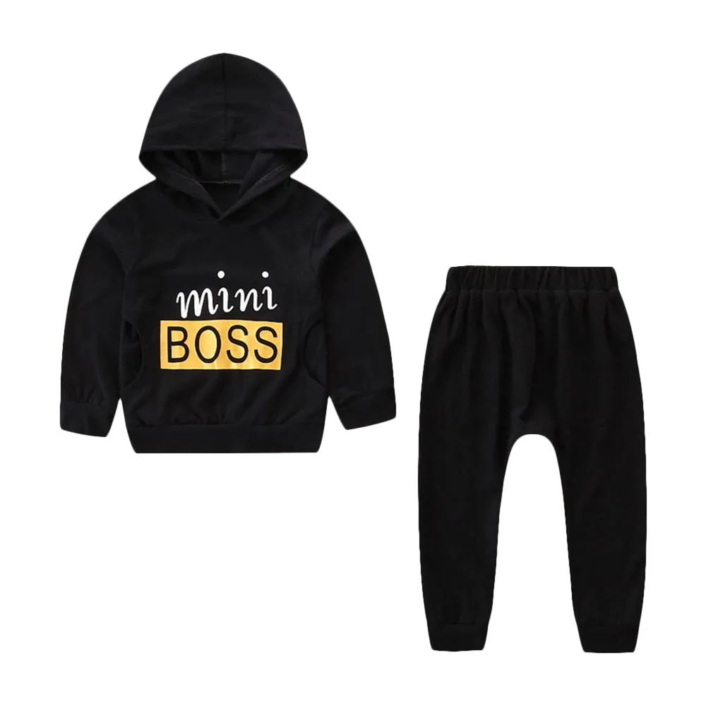 Детская одежда Дети платье маленькое платье для малышей с надписью Boss печати с капюшоном верхняя одежда+ длинные штаны, комплект одежды ropa de bebe varon комплект из 2 предметов