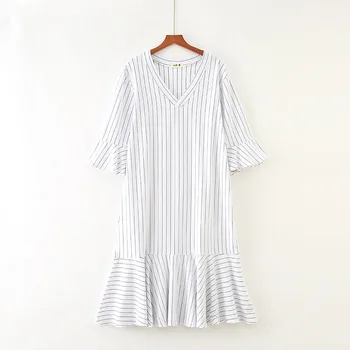 

Loose Modal Nightgown Novelty Fishtail Nightdresssleepwear Elegant Striped Home Dressing Gown Casual Half Sleeve Nightwear