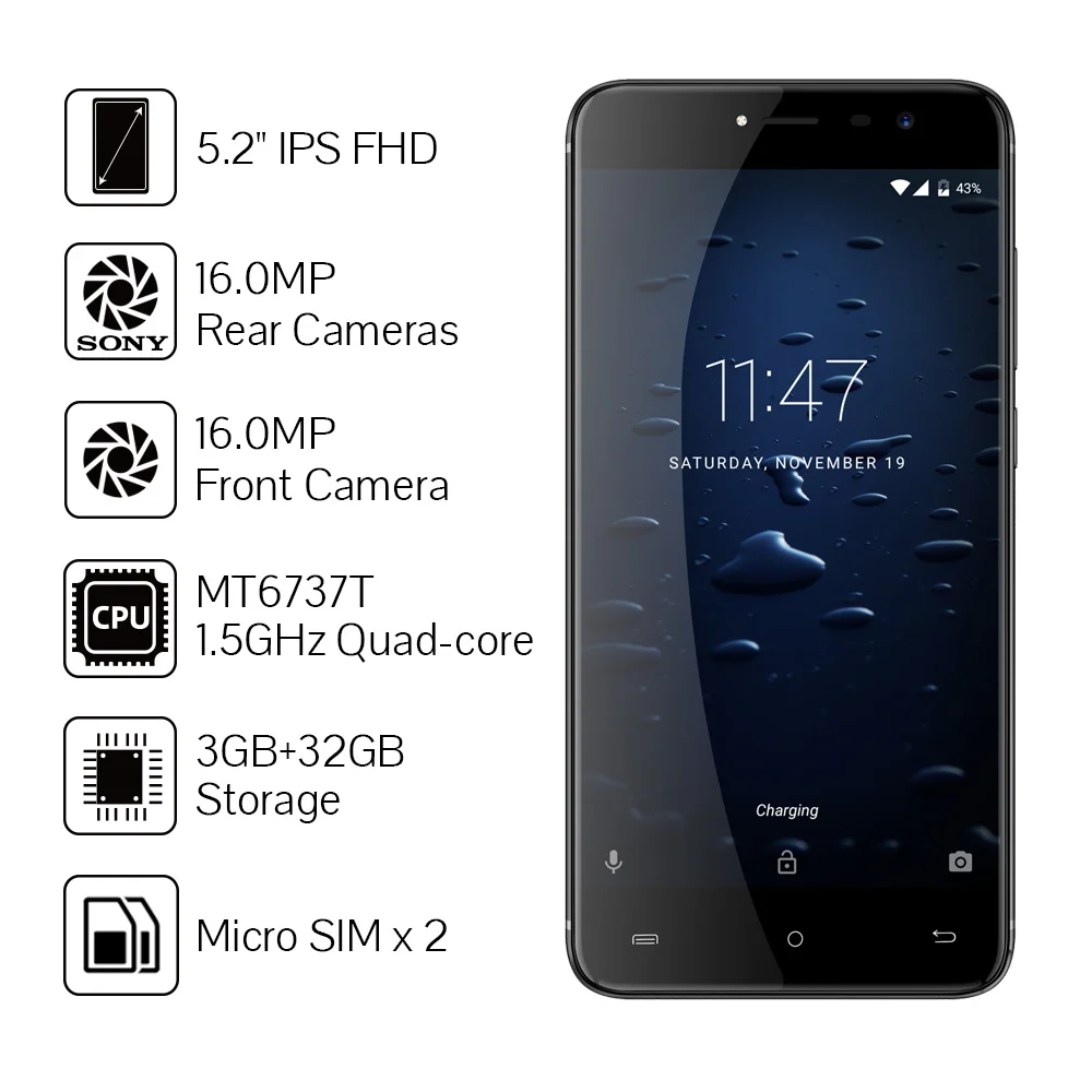 Cubot Note Plus смартфон MT6737T Quad-Core Тип-C Android 7,0 телефон 5," FHD Дисплей 4G LTE 16MP Камера 3 ГБ+ 32 ГБ 2800 мАч