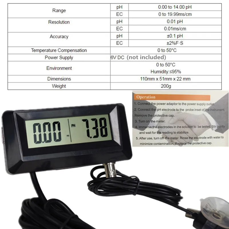 PH-0253 онлайн PH& EC Монитор от 0,00 до 14,00 pH диапазон от 0 до 19,99 мс/см EC диапазон