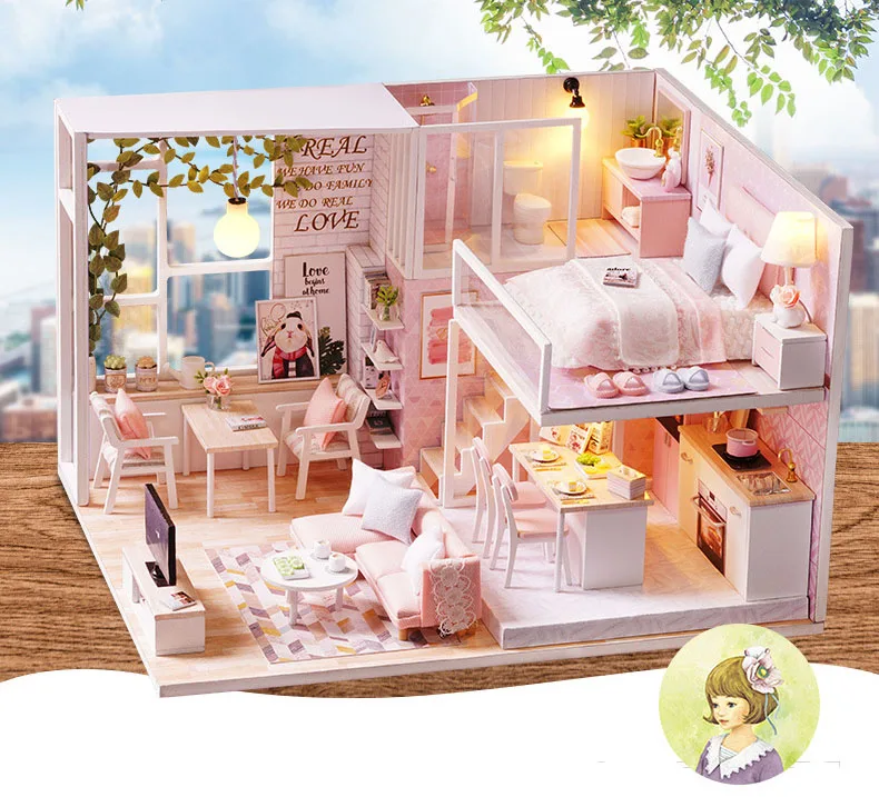 DIY деревянный дом Miniaturas с мебель DIY Миниатюрный Кукольный домик игрушки для детей Рождество и подарки на день рождения