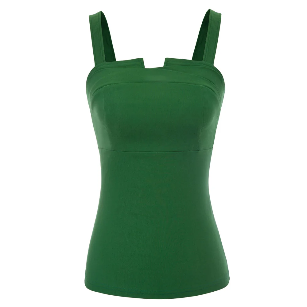 Belle Poque Sexy Women's Sleeveless Adjustable Strappy Vintage Tank Top 1950s Pin Up Style Crop Tops fit for Jeans Shorts Skirt - Цвет: Dark Green