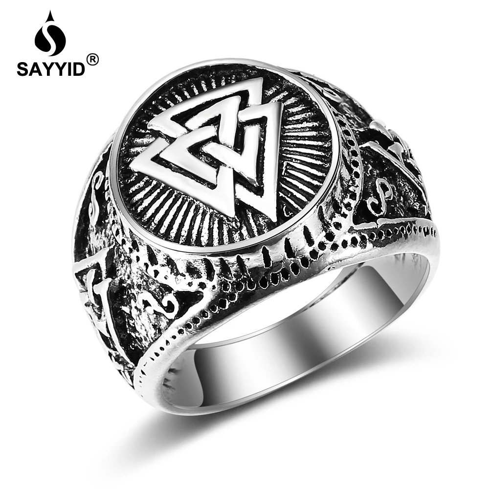 

SAYYID Jewelry New design Viking Men's Odin logo Triangle Rings Jewelry Gifts in stock